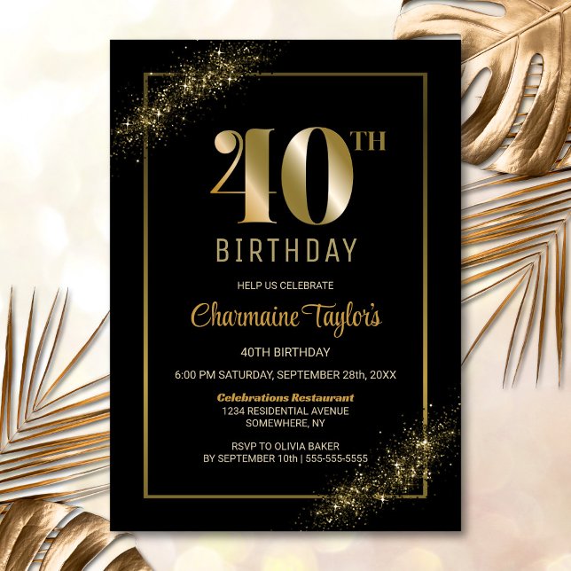 Invitation Soirée de 40e anniversaire de l'élégant Black Gold (Créateur téléchargé)