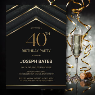 Invitation Soirée de 40e anniversaire de l'élégant Black Gold