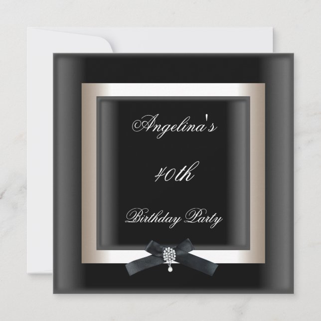 Invitation Soirée de 40e anniversaire Elegant Black White Jew (Devant)