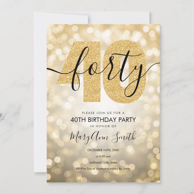 Invitation Soirée de 40e anniversaire Elégant Modern Gold (Devant)