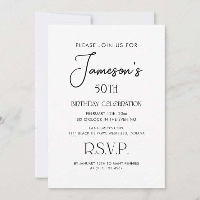 Invitation Soirée de 50e anniversaire de Simple Gentlemen (Devant)