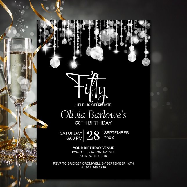 Invitation Soirée de 50e anniversaire noir et blanc élégant (Créateur téléchargé)