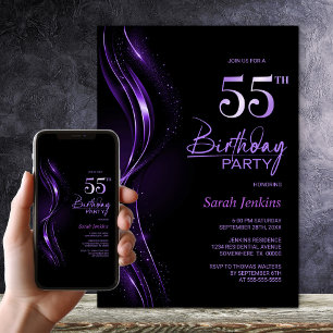 Invitation Soirée de 55e anniversaire de Black and Purple