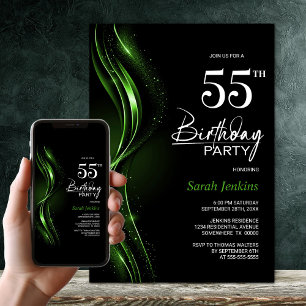 Invitation Soirée de 55e anniversaire noir et vert