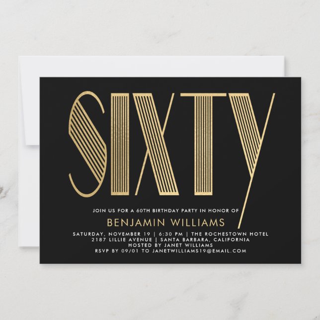 Invitation Soirée de 60e anniversaire Black & Gold (Devant)