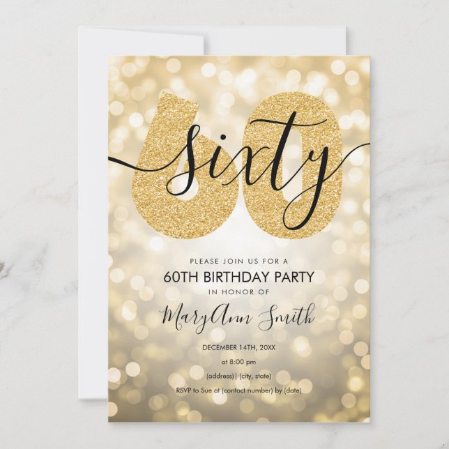 Invitation Soirée de 60e anniversaire Elégant Modern Gold (Devant)