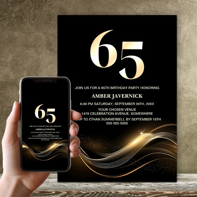Invitation Soirée de 65e anniversaire de Black and Gold (Créateur téléchargé)