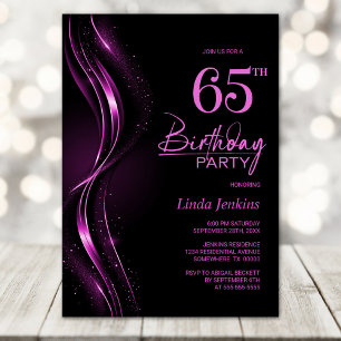 Invitation Soirée de 65e anniversaire de style noir et rose