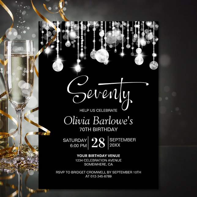 Invitation Soirée de 70e anniversaire de Black White (Créateur téléchargé)