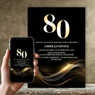 Invitation Soirée de 80e anniversaire de Black and Gold
