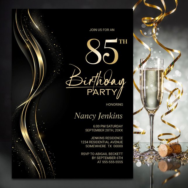 Invitation Soirée de 85e anniversaire de Black and Gold (Créateur téléchargé)