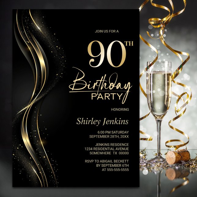 Invitation Soirée de 90e anniversaire de Black and Gold (Créateur téléchargé)