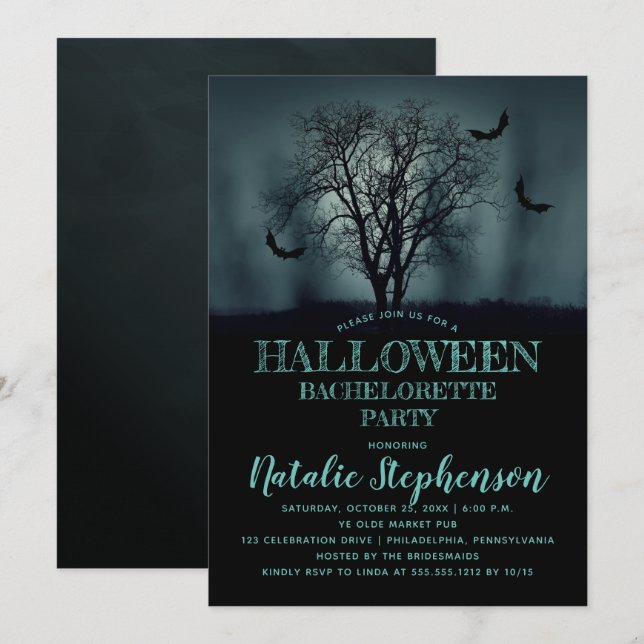 Invitation Soirée de Bachelorette d'Halloween Chauves-souris  (Devant / Derrière)