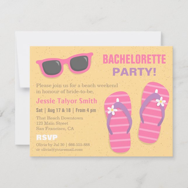 Invitation Soirée de Bachelorette du week-end de plage tendan (Devant)