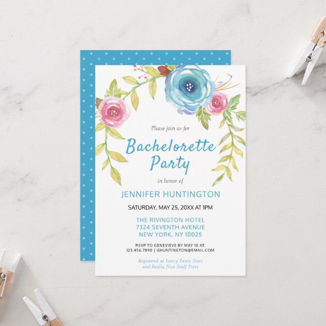 Invitation Soirée de Bachelorette Florale Boho Rose (Devant/Arrière en situation)