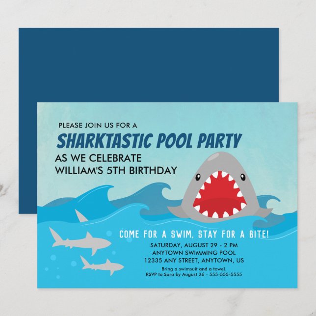 Invitation Soirée de billard de requin mignonne | Boys fête d (Devant / Derrière)