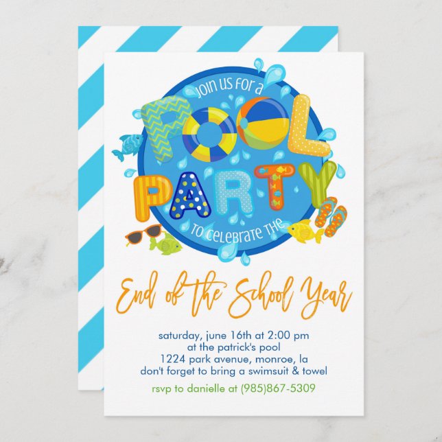 Invitation Soirée de billard d'été, fête de fin d'année scola (Devant / Derrière)