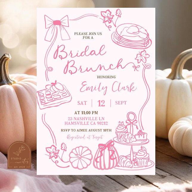 Invitation Soirée de brunch nuptiale à main rose (Créateur téléchargé)