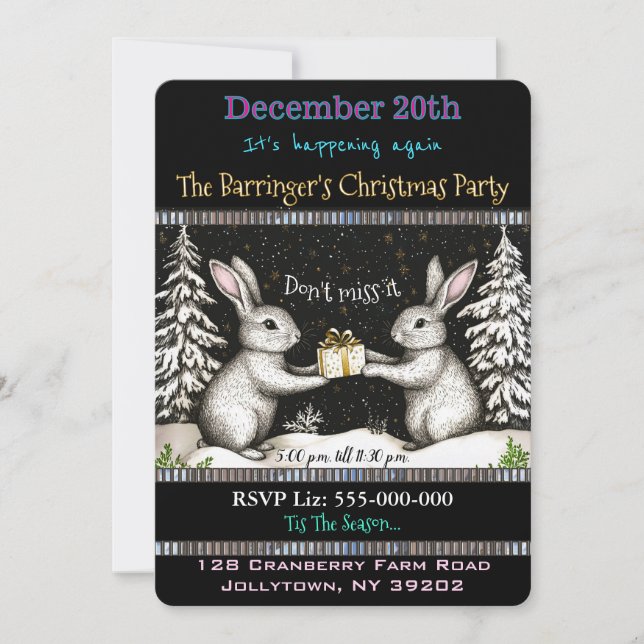 Invitation Soirée de Bunny Fun & Nourriture fête de Noël (Devant)