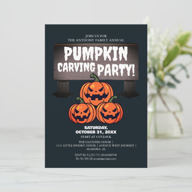 Invitation Soirée de carrosserie simple Citrouille Halloween  (Debout devant)