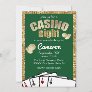 Invitation Soirée de Casino Diamants Verts Or