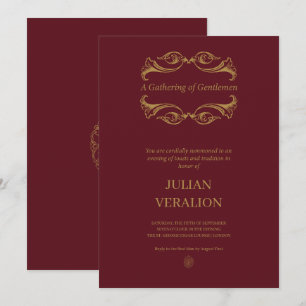 Invitation Soirée de célibataire de luxe vintage Bourgogne et