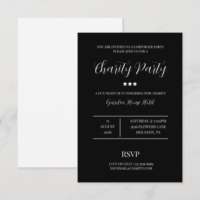 Invitation Soirée de charité Élégance et Classe (Devant / Derrière)