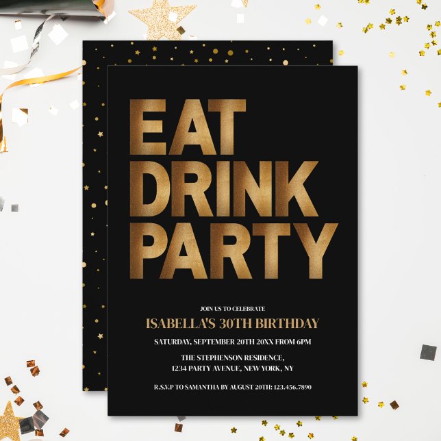 Invitation Soirée de consommation moderne Black & Gold Annive (Créateur téléchargé)