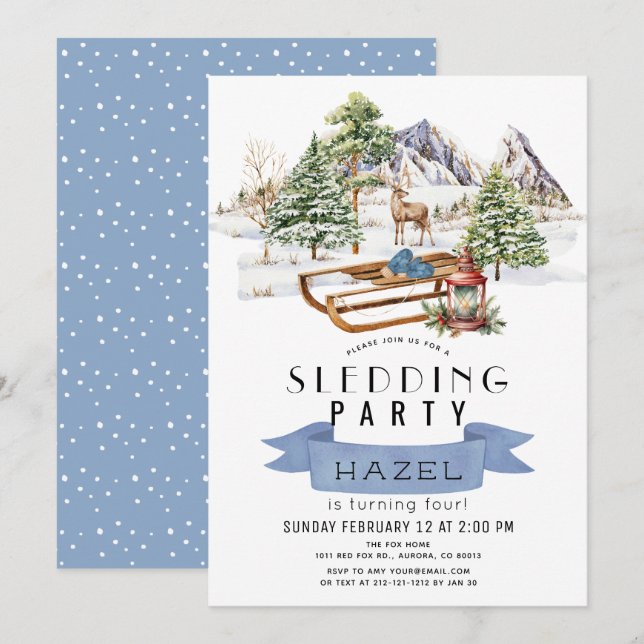 Invitation Soirée de couchage Hiver Montagnes neigeuses Anniv (Devant / Derrière)