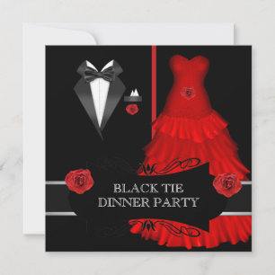 Invitation Soirée de dîner formel Blanc Cravate noire Rouge 2