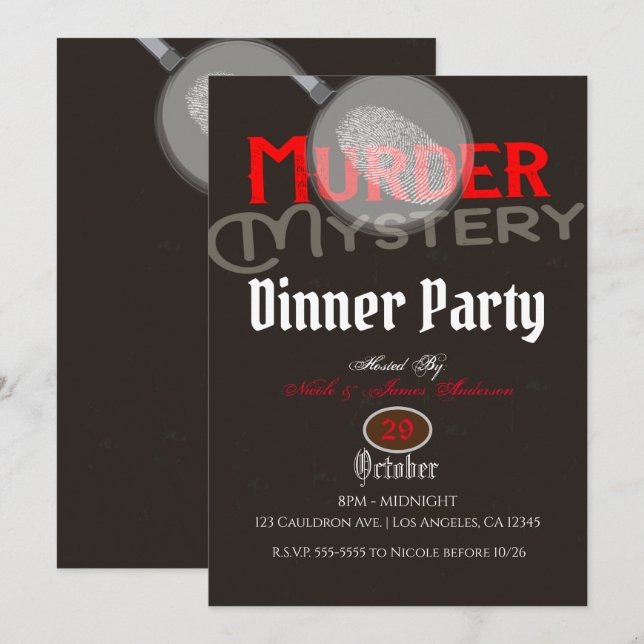 Invitation Soirée de dîner mystère meurtre marron (Devant / Derrière)