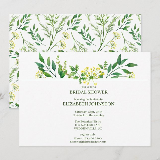 Invitation Soirée de Fête des mariées aux herbes botaniques d (Devant / Derrière)