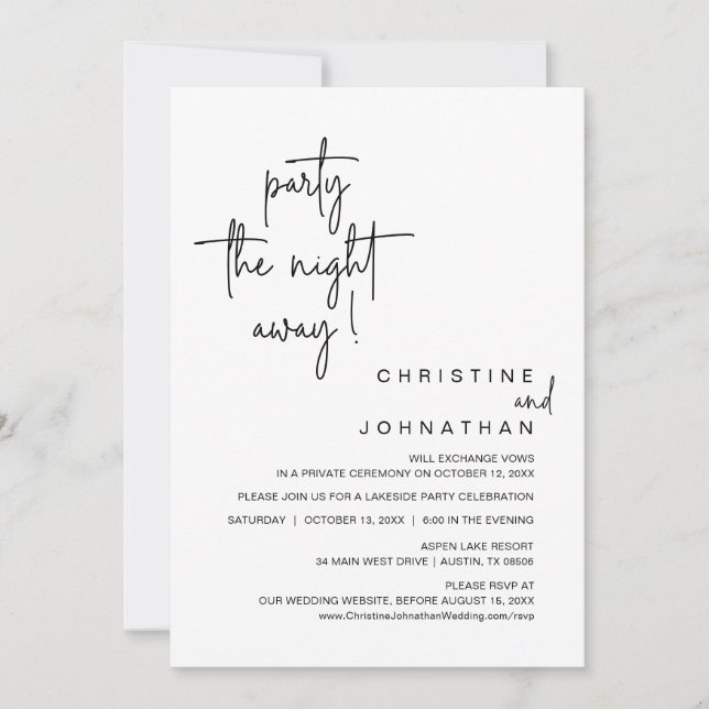 Invitation Soirée de fête, dîner Mariage Elopement (Devant)
