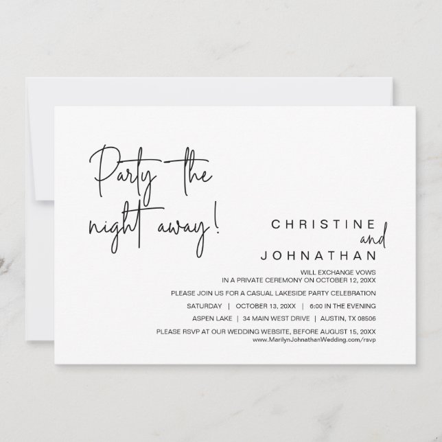 Invitation Soirée de fête, dîner Mariage Elopement (Devant)