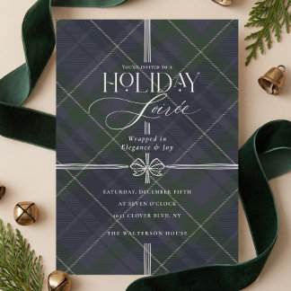 Invitation Soirée de Fête Élégante Carreaux Bleu Marine Noël