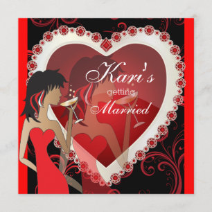 Invitation Soirée de filles divas dans un rouge cœur de bijou