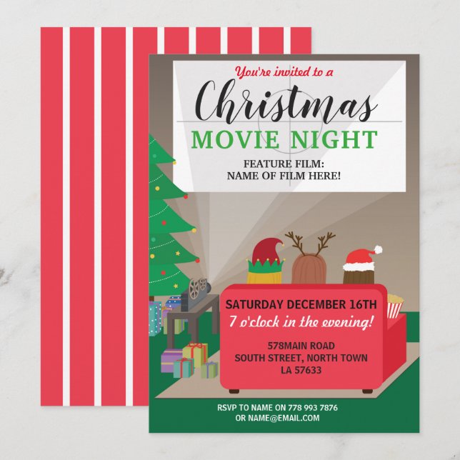 Invitation Soirée de film de Noël Fête pour enfants Films de  (Devant / Derrière)