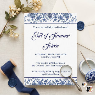 Invitation Soirée de Fin d'Été au Chinoiserie Bleu Classique
