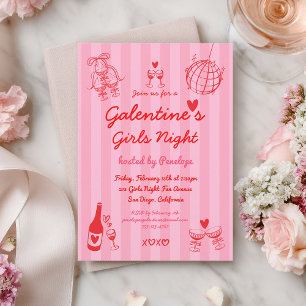 Invitation Soirée de Galentine entre filles dessinée à la mai