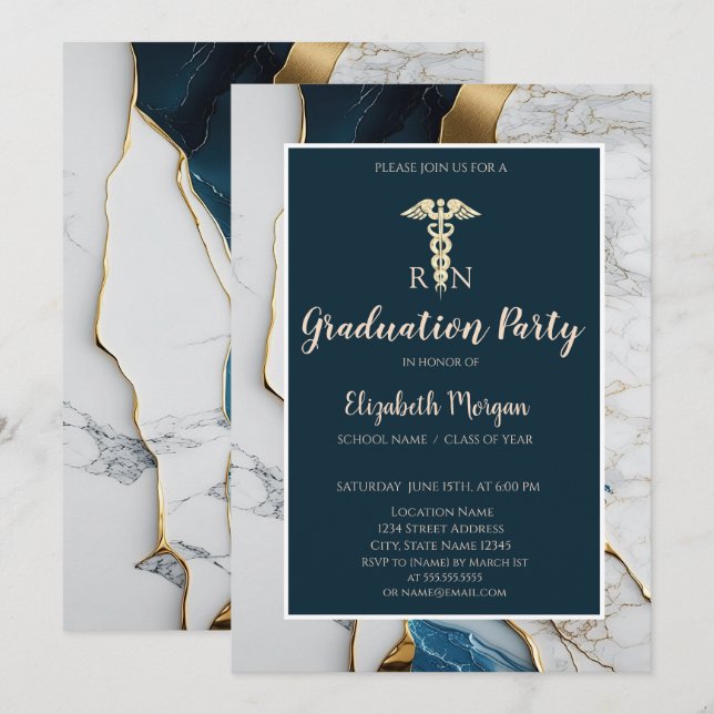Invitation Soirée de graduation en pierre de marbre élégante (Devant / Derrière)