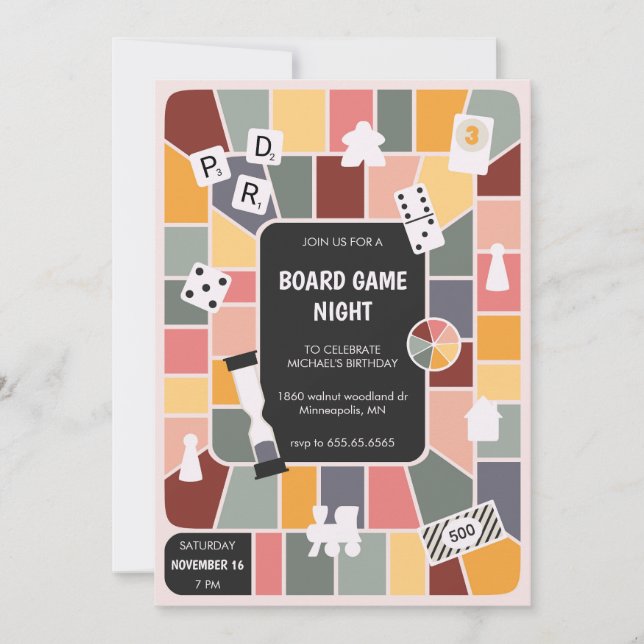 Invitation Soirée de jeu de plateau rétros (Devant)