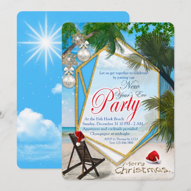 Invitation Soirée de la plage de Nouvel An (Devant / Derrière)
