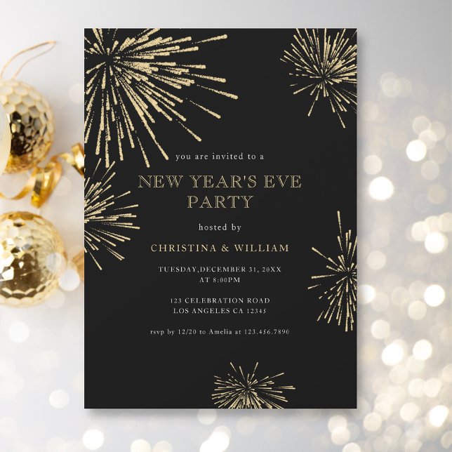 Invitation Soirée de la réveillon du Nouvel An Elegant Black  (Créateur téléchargé)