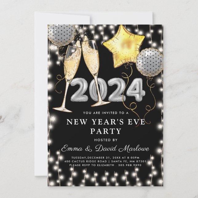 Invitation Soirée de la Saint Sylvestre 2024 Parties scintill (Devant)