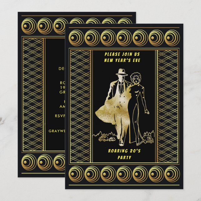 Invitation Soirée de la Saint-Sylvestre 20's Couple Party, ZR (Devant / Derrière)