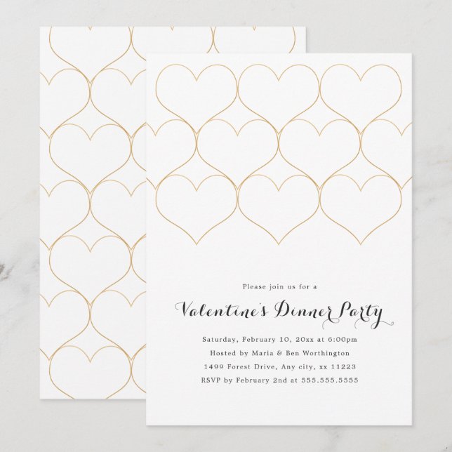 Invitation Soirée de la Saint-Valentin au coeur de l'or moder (Devant / Derrière)