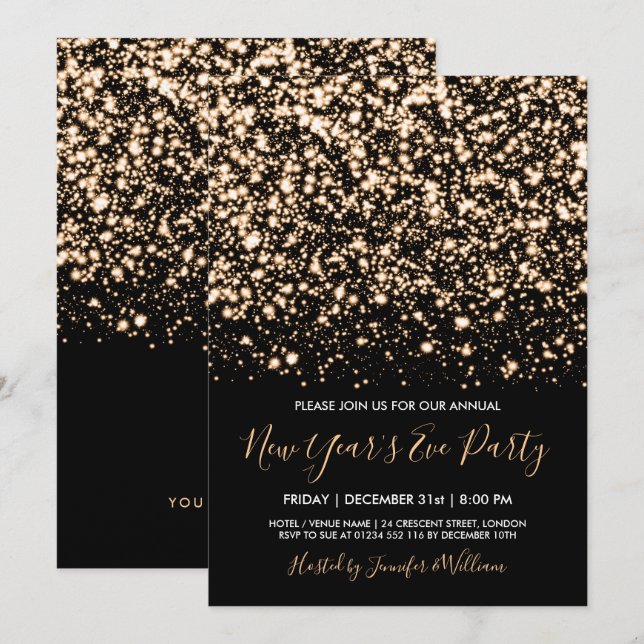 Invitation Soirée de l'or et du noir glam Nouvel An (Devant / Derrière)