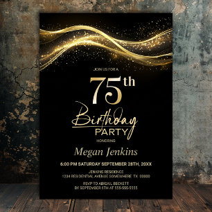 Invitation Soirée de l'or noir élégant 75e anniversaire
