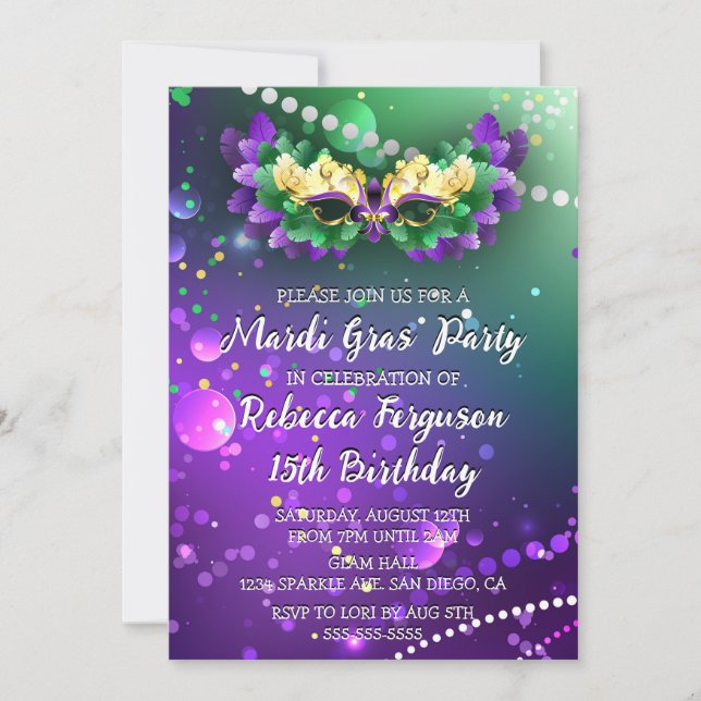 Invitation Soirée de Mardi Gras Masqué (Devant)
