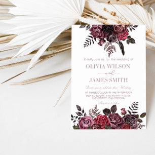 Invitation Soirée de mariage élégante aux roses noires et rou